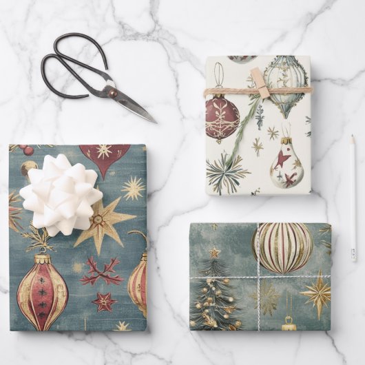 Vintage Christmas Ornaments ラッピングペーパーシート (正面)