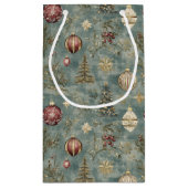 Vintage Christmas Ornaments on Blue スモールペーパーバッグ (裏面)