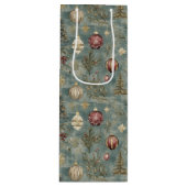 Vintage Christmas Ornaments on Blue ワインギフトバッグ (正面)