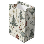 Vintage Christmas Ornaments on Cream ミディアムペーパーバッグ (正面アングル)