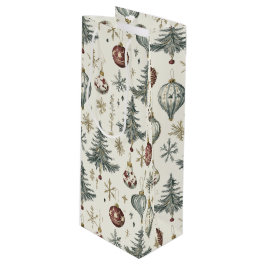 Vintage Christmas Ornaments on Cream ワインギフトバッグ
