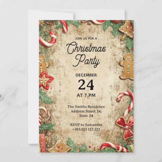Vintage Christmas Party Invitation 招待状 (正面)