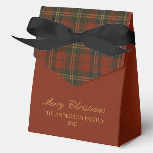 Vintage Christmas Party Plaid Classic Family Photo フェイバーボックス (正面)