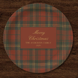 Vintage Christmas Party Plaid Classic Timeless ペーパープレート