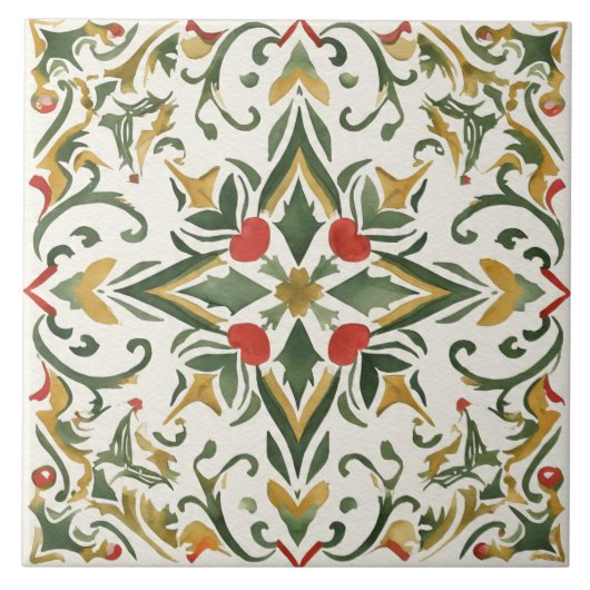 Vintage,Christmas Pattern, Artwork Ceramic Tile タイル (正面)