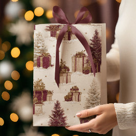 Vintage Christmas Pattern Gift Bag  ミディアムペーパーバッグ