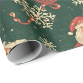 Vintage Christmas Pattern on Green ラッピングペーパー (ロールコーナー)