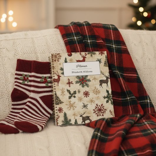 Vintage Christmas Pattern Retro Holiday Journal プランナー手帳