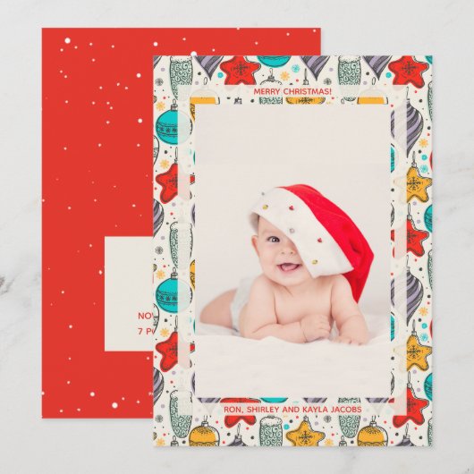 Vintage Christmas Photo Birth Announcements シーズンカード (正面/裏面)