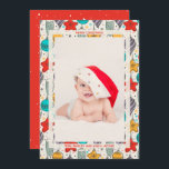 Vintage Christmas Photo Birth Announcements シーズンカード<br><div class="desc">赤、金ゴールド、紫、ターコイズとミントのヴィンテージのクリスマスツリーのオーナメント、シックなレタリングにあなたのベビーの写真の挨拶と名お気に入りの前の生まれたばかりのあいさつのまわりにと名前。誕生情報と背面の写真をさらに追加。最も重い紙にはマットを選択し、プリントの質にはハイ最高のデフィニションを選択する***お店で横向きカードが出来上がり。</div>