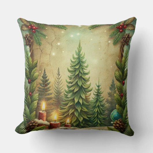 Vintage Christmas Pillow – Retro Holiday Design クッション (正面)