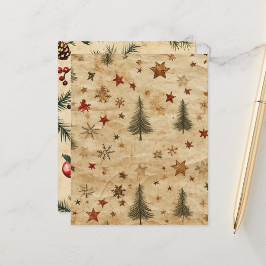 Vintage Christmas Pine on Parchmentスクラップブック (正面/裏面インサイチュ)