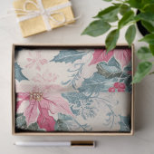 Vintage Christmas Pink Poinsettia Holly & Berries 薄葉紙 (ギフト)