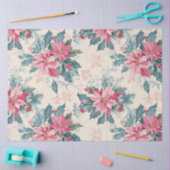 Vintage Christmas Pink Poinsettia Holly & Berries 薄葉紙 (クラフト)