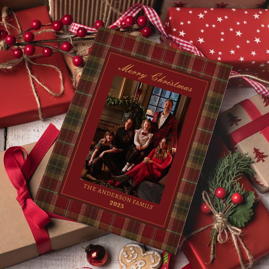 Vintage Christmas Plaid Timeless Heirloom Photo シーズンカード