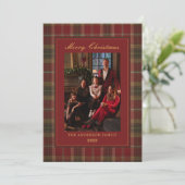 Vintage Christmas Plaid Traditional Family Photo シーズンカード (スタンド正面)