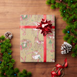 Vintage Christmas, Poinsettiaリーストナカイ ラッピングペーパー<br><div class="desc">愛らしい小さなトナカイのまわりにプの食べポインセチアと赤いリボンで他の鹿のクリスマスの花輪や休日のエンベロープと同様にもつれ始める。</div>