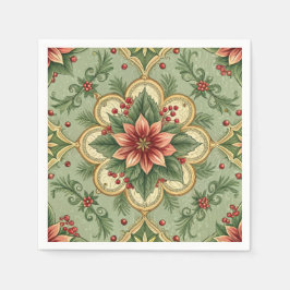 Vintage Christmas Poinsettia  スタンダードカクテルナプキン