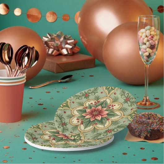 Vintage Christmas Poinsettia  ペーパープレート (複数)