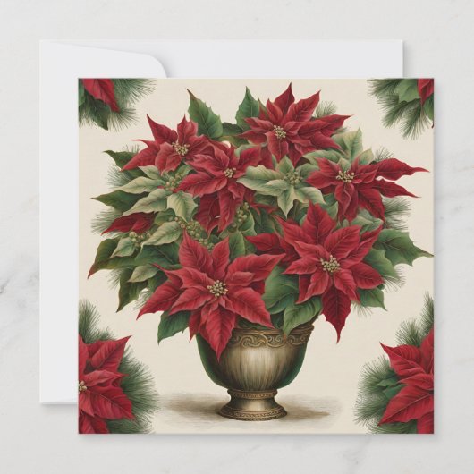 Vintage Christmas Poinsettia Bouquet シーズンカード (正面)