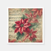 Vintage Christmas Poinsettia Sheet Music Decoupage スタンダードカクテルナプキン (正面)