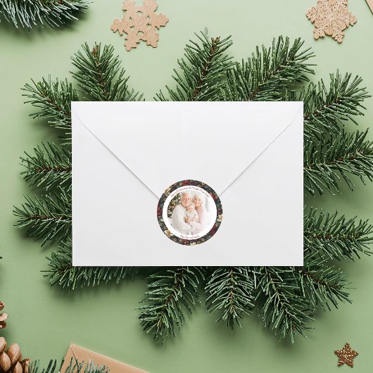 Vintage Christmas Poinsettias ラウンドシール