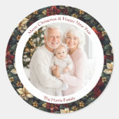 Vintage Christmas Poinsettias ラウンドシール (正面)