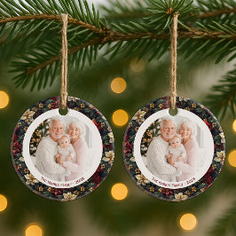 Vintage Christmas Poinsettias 2 Sided Ornament セラミックオーナメント