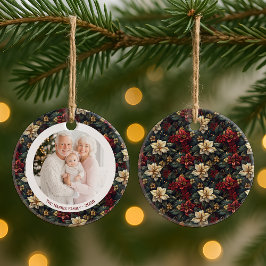 Vintage Christmas Poinsettias Christmas Ornament セラミックオーナメント