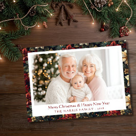 Vintage Christmas Poinsettias Flat Holiday Card シーズンカード