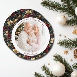 Vintage Christmas Poinsettias Round Chrisma Card シーズンカード