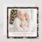 Vintage Christmas Poinsettias Square Flat Card シーズンカード (正面)