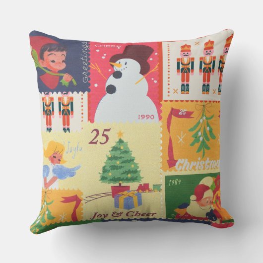 Vintage Christmas post stamps  クッション (裏面)
