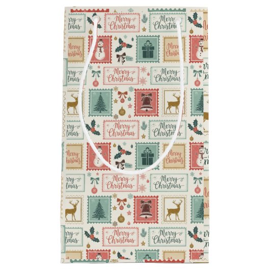 Vintage Christmas Postage Pattern スモールペーパーバッグ (正面)