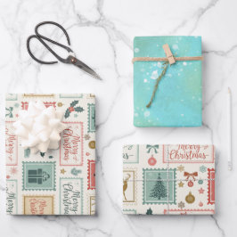 Vintage Christmas Postage Pattern ラッピングペーパーシート