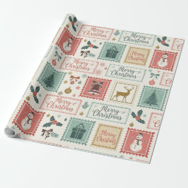 Vintage Christmas Postage Pattern ラッピングペーパー