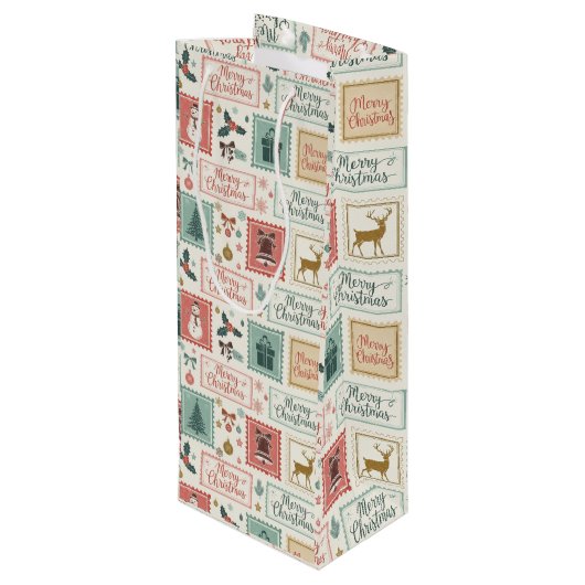 Vintage Christmas Postage Pattern ワインギフトバッグ (裏面アングル)
