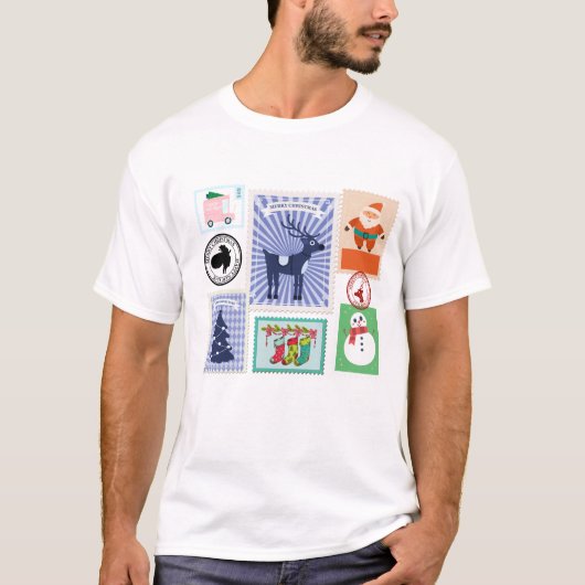 Vintage Christmas Postage Stamp Collage  Tシャツ (正面)