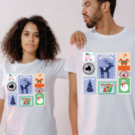 Vintage Christmas Postage Stamp Collage  Tシャツ