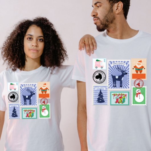 Vintage Christmas Postage Stamp Collage  Tシャツ