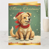 Vintage Christmas Puppy Retro Christmas カード (正面)