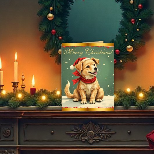 Vintage Christmas Puppy Retro Christmas カード