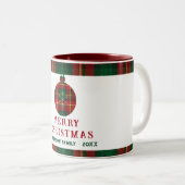 Vintage Christmas Red Green Tartar Plaid Family ツートーンマグカップ (正面右)
