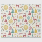 Vintage Christmas Reindeer & Ornaments Pattern ラッピングペーパー (フラット)