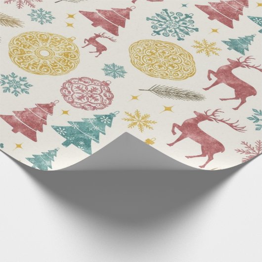 Vintage Christmas Reindeer & Ornaments Pattern ラッピングペーパー (角)
