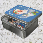Vintage Christmas, Retro Jolly Santa Claus ジグソーパズル<br><div class="desc">Vintage illustration Christmas holiday design featuring a floating Santa Claus face over a snow covered village. Ribbon with stars and Christmas holly frame the scene.</div>
