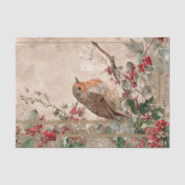 Vintage Christmas Robin and Cherries Decoupage 薄葉紙