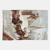 Vintage Christmas, Saint Nicholas on the Rooftop キッチンタオル (横)