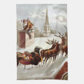 Vintage Christmas, Saint Nicholas on the Rooftop キッチンタオル (縦)