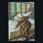 Vintage Christmas, Santa Claus いけな Nice List キッチンタオル<br><div class="desc">ヴィンテージイラストレーションメリークリスマスの休日デザインは、本サンタクロースと彼の作品のページをフィーチャー。1889年マクラーリン・ブラザーズ発行。この物語は、世界中の良い小さな男の子や女の子のための玩具を作るサンタの仕事を物語っている。このビクトリアン時代の写真は彼のすてき図書館を通し読て、子供の名前と素敵なリストを持つ大きな本の古いサンいけなニコラスの姿を示している。</div>